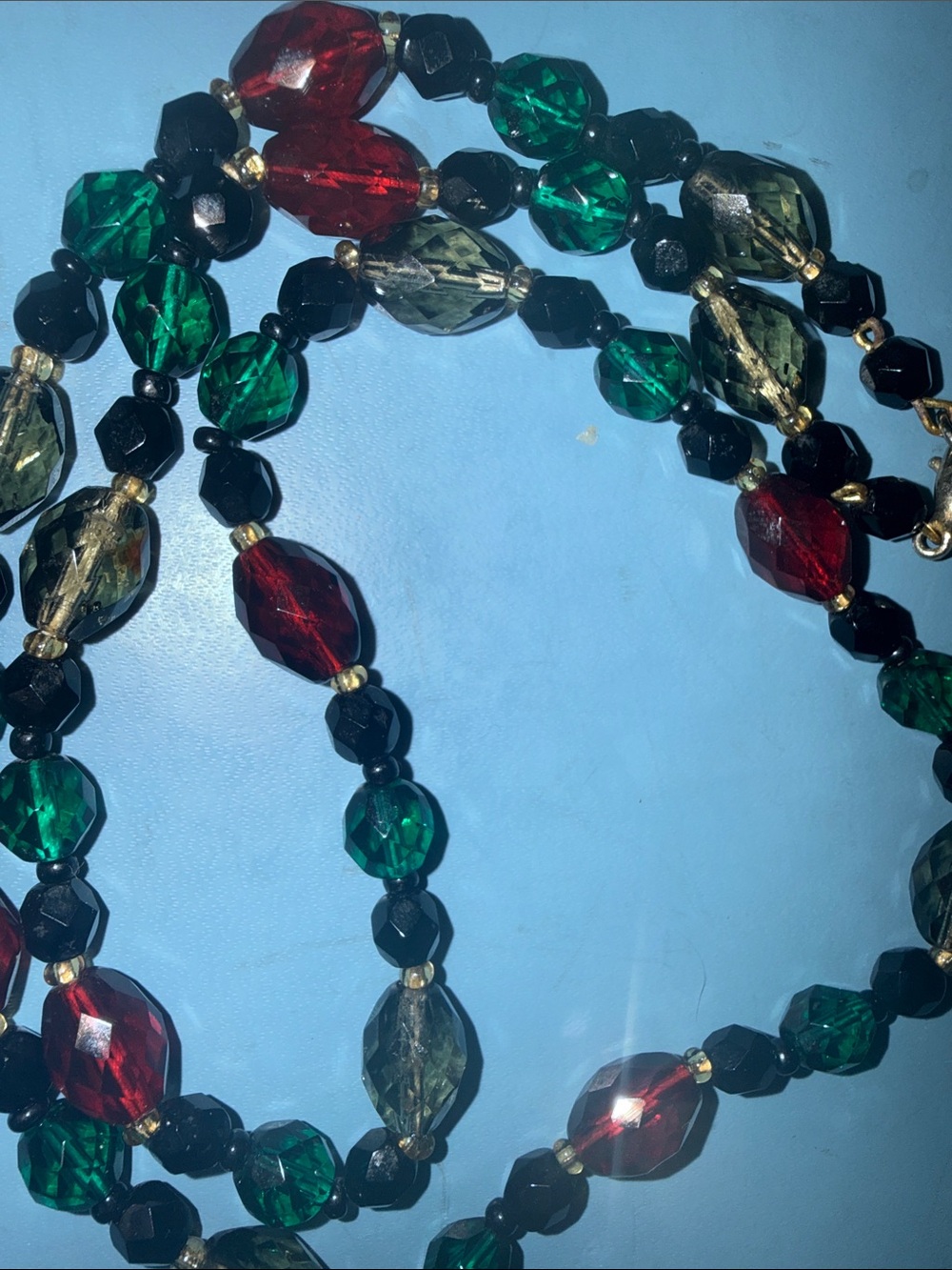 Multi-Color Faceted glass Bead Necklace - Green, Red, Black